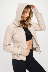 Coalition LA Double Zip Hooded Long Sleeve Beige Jacket