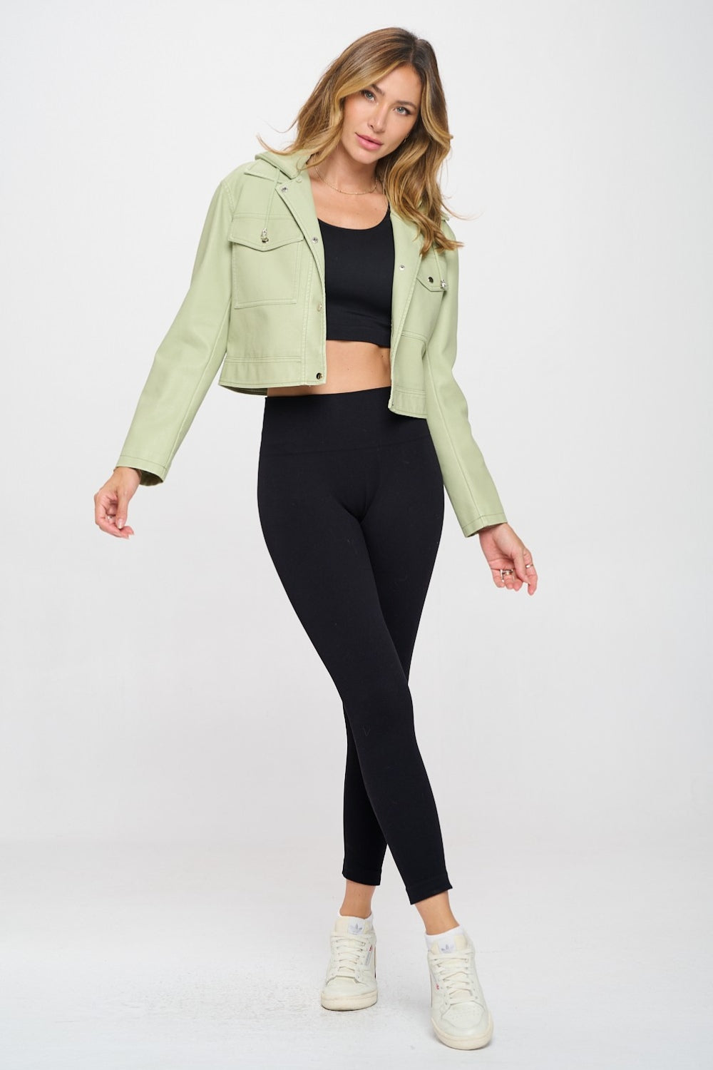 Coalition LA Snap Down Cropped Hooded Jacket - Mint