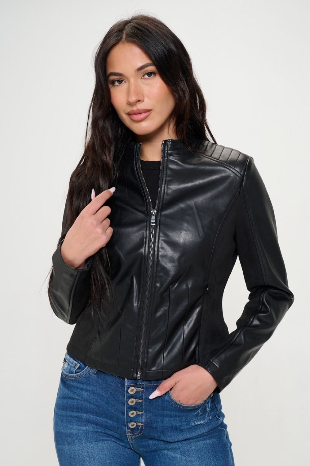 Coalition LA Zip Up Vegan Moto Black Jacket