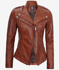 Women's Cognac Motorcycle Leather Jacket