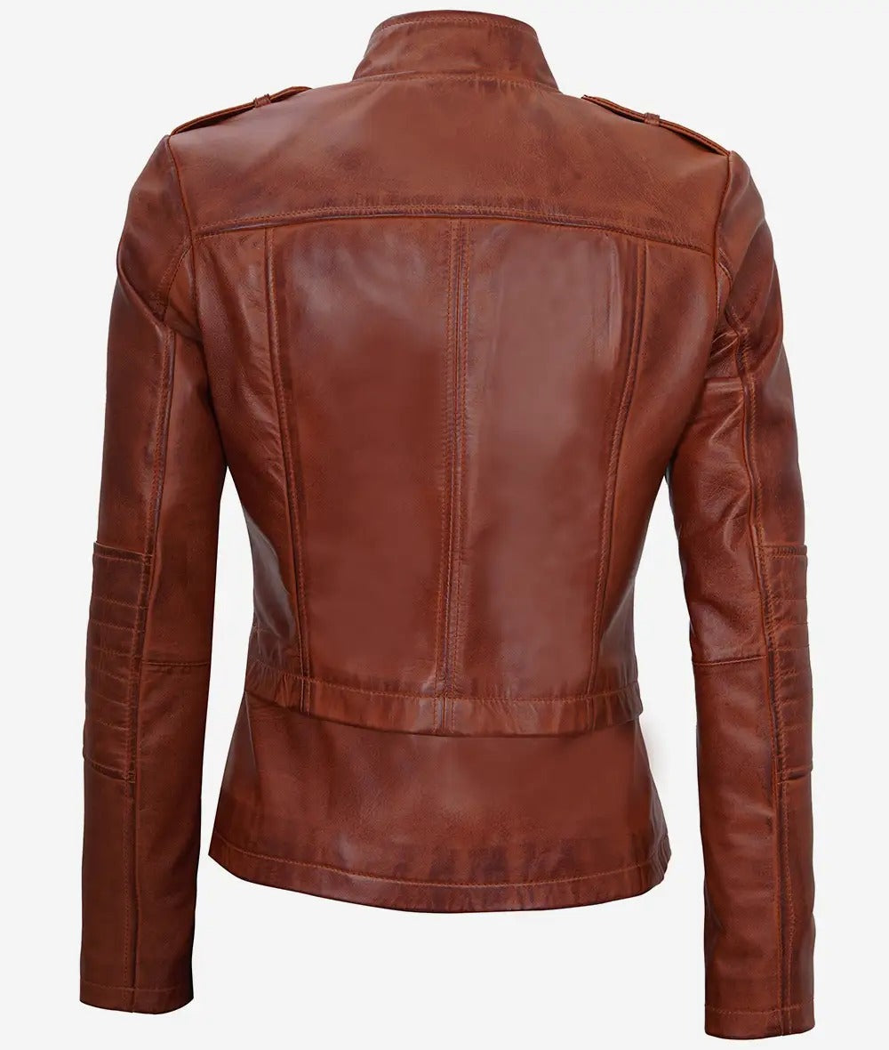 Women's Cognac Motorcycle Leather Jacket