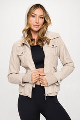 Coalition LA Double Zip Hooded Long Sleeve Beige Jacket