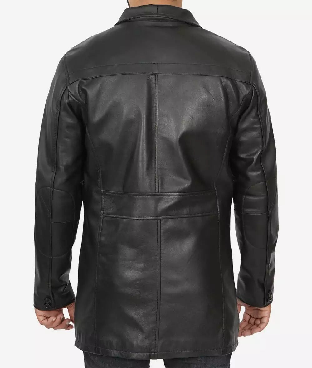 Men's Tall Black Leather Car Coat – 3/4 Length Jacket