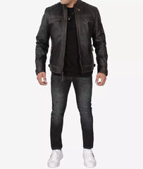 Tall Biker Brown Distressed Leather Jacket for Men