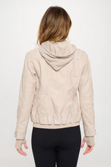 Coalition LA Double Zip Hooded Long Sleeve Beige Jacket