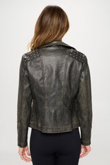 Coalition LA Studded Classic Moto Faux Leather Jacket - Brown