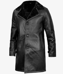 Black Three Quarter Shearling Leather Coat for Men