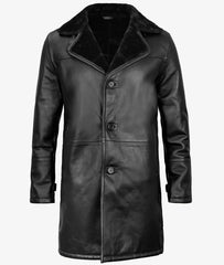 Black Three Quarter Shearling Leather Coat for Men