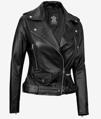 Marcella Black Asymmetrical Motorcycle Leather Jacket for Women